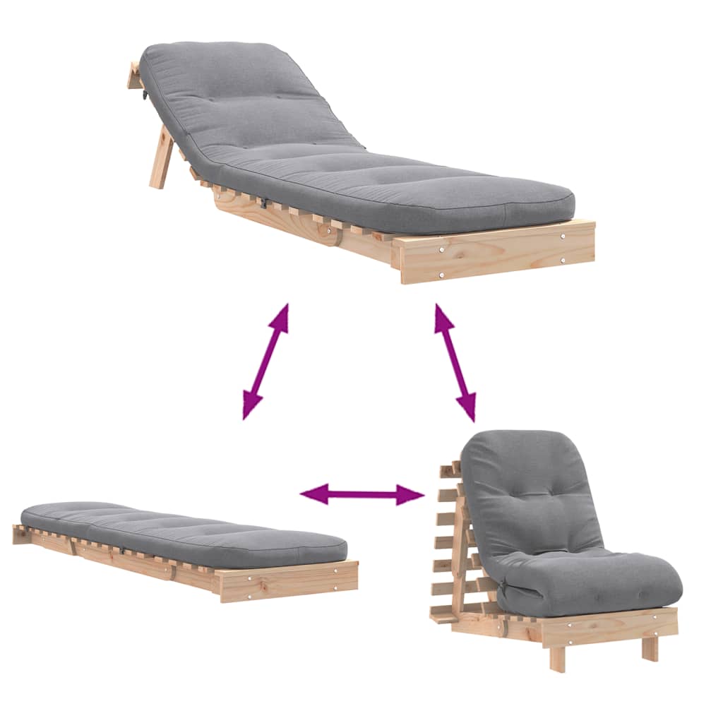 Canapé-lit futon avec matelas 60x206x11 cm bois massif de pin - XIOS