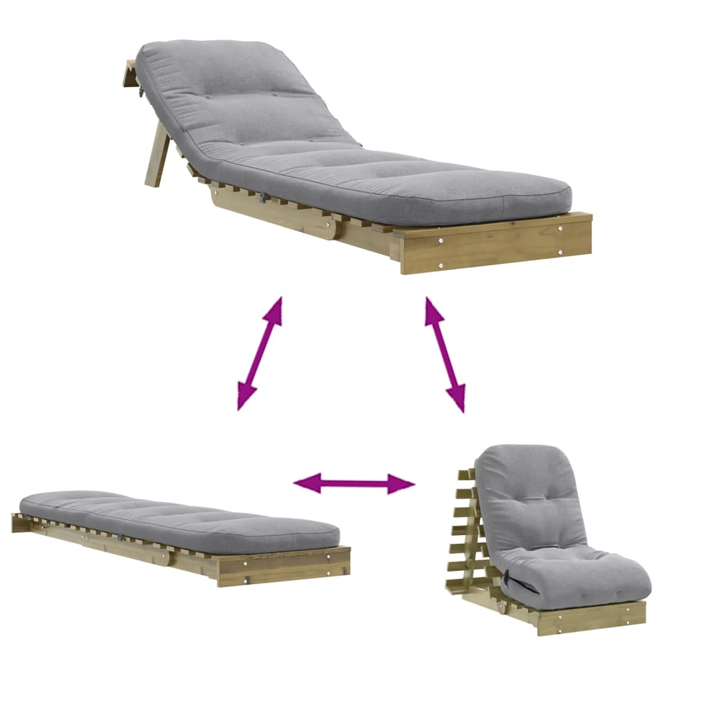 Canapé-lit futon avec matelas 60x206x11 cm bois de pin imprégné - XIOS