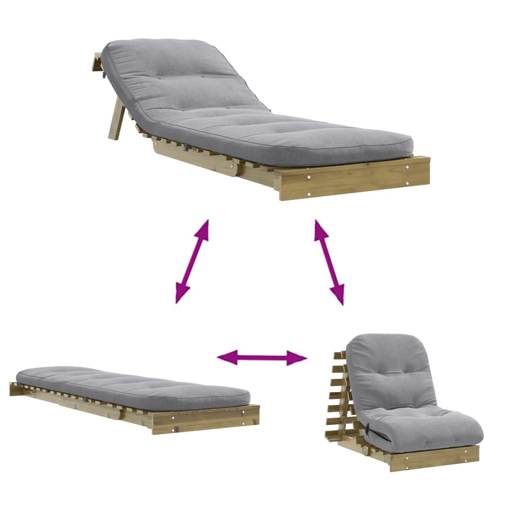 Canapé-lit futon avec matelas 70x206x11 cm bois de pin imprégné - XIOS