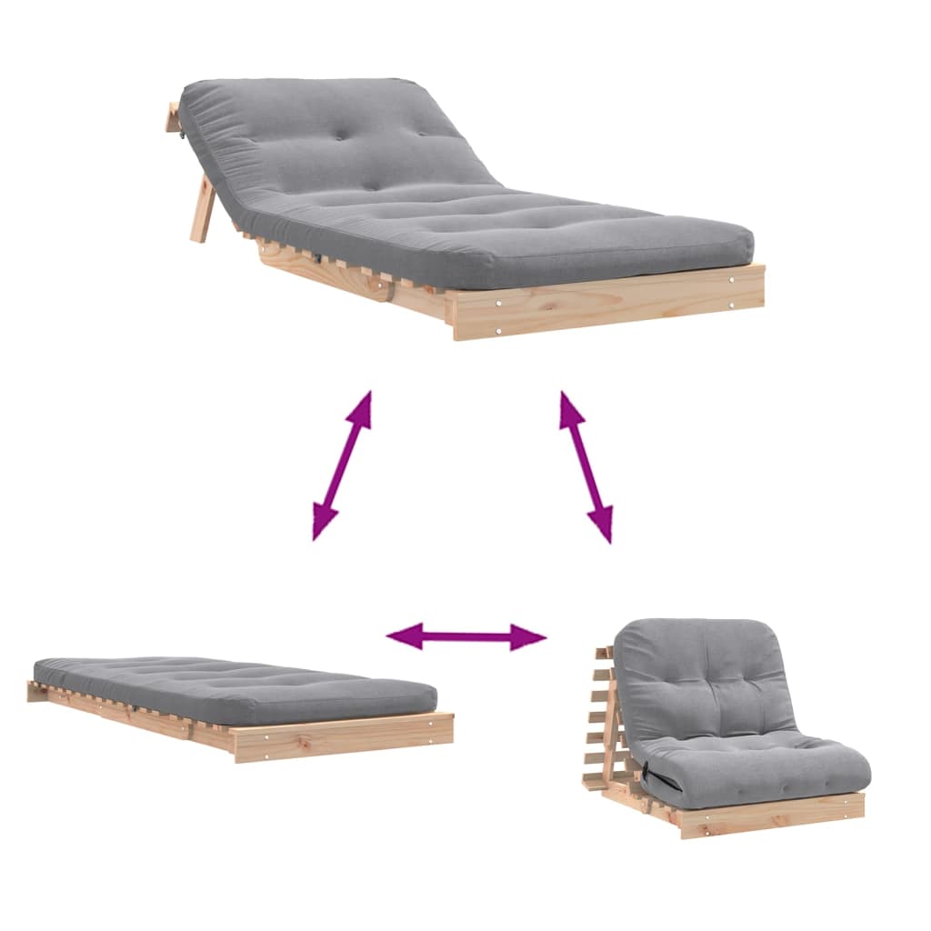 Canapé-lit futon avec matelas 80x206x11 cm bois massif de pin - XIOS