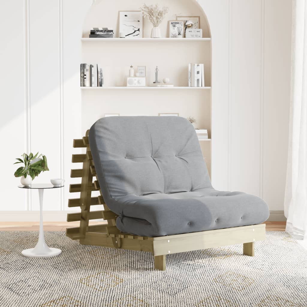 Canapé-lit futon avec matelas 80x206x11 cm bois de pin imprégné - XIOS