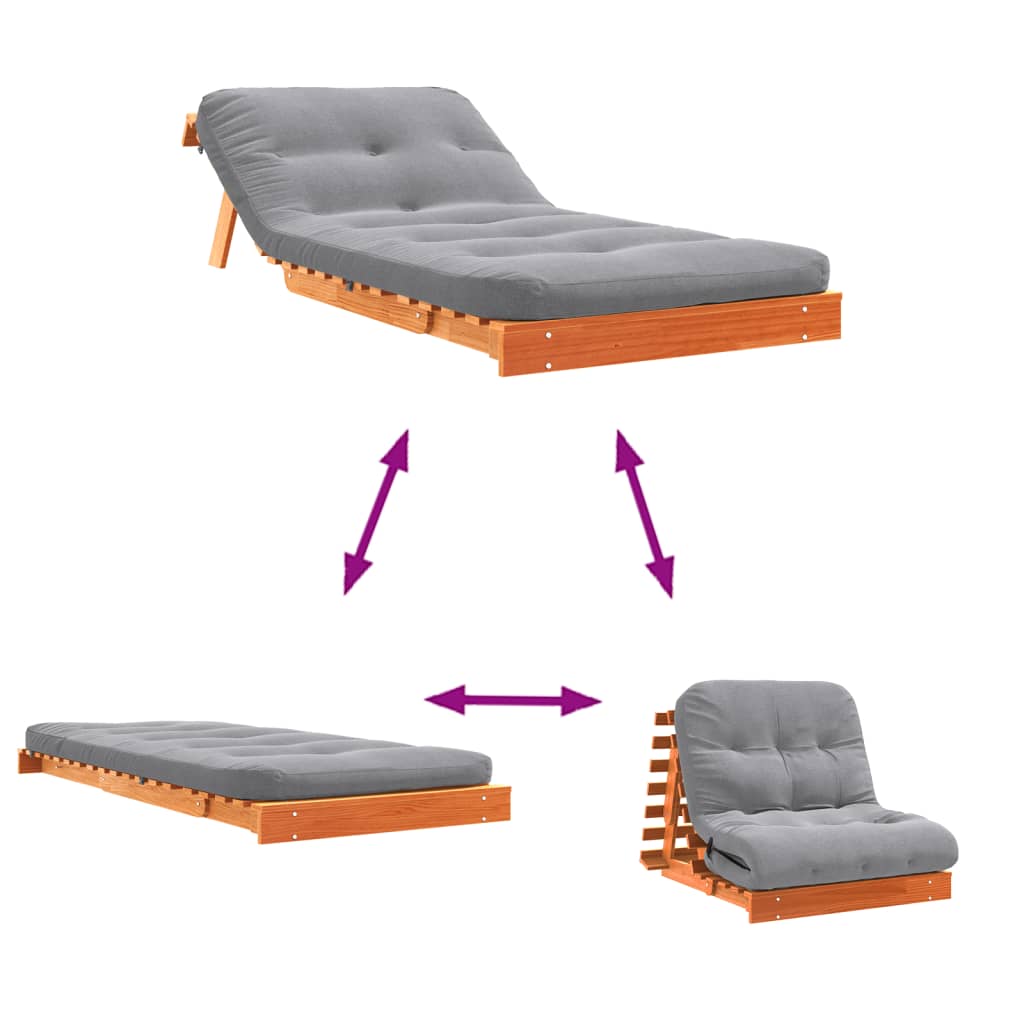 Canapé-lit futon avec matelas 90x206x11 cm bois massif de pin - XIOS