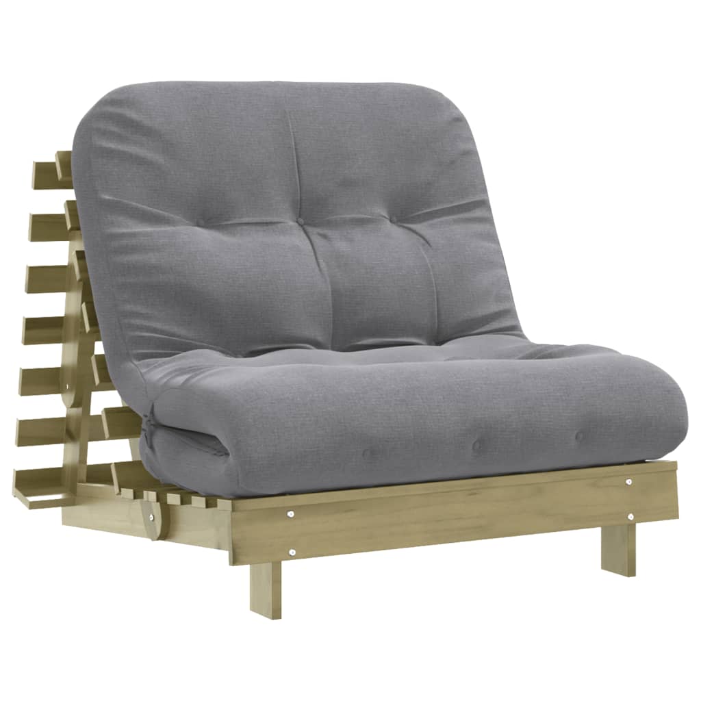 Canapé-lit futon avec matelas 90x206x11 cm bois de pin imprégné - XIOS
