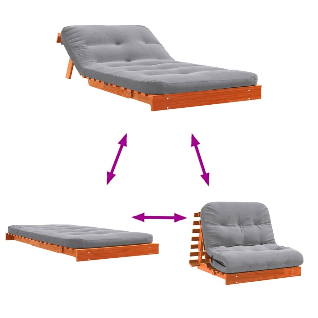 Canapé-lit futon avec matelas 100x206x11 cm bois massif de pin - XIOS