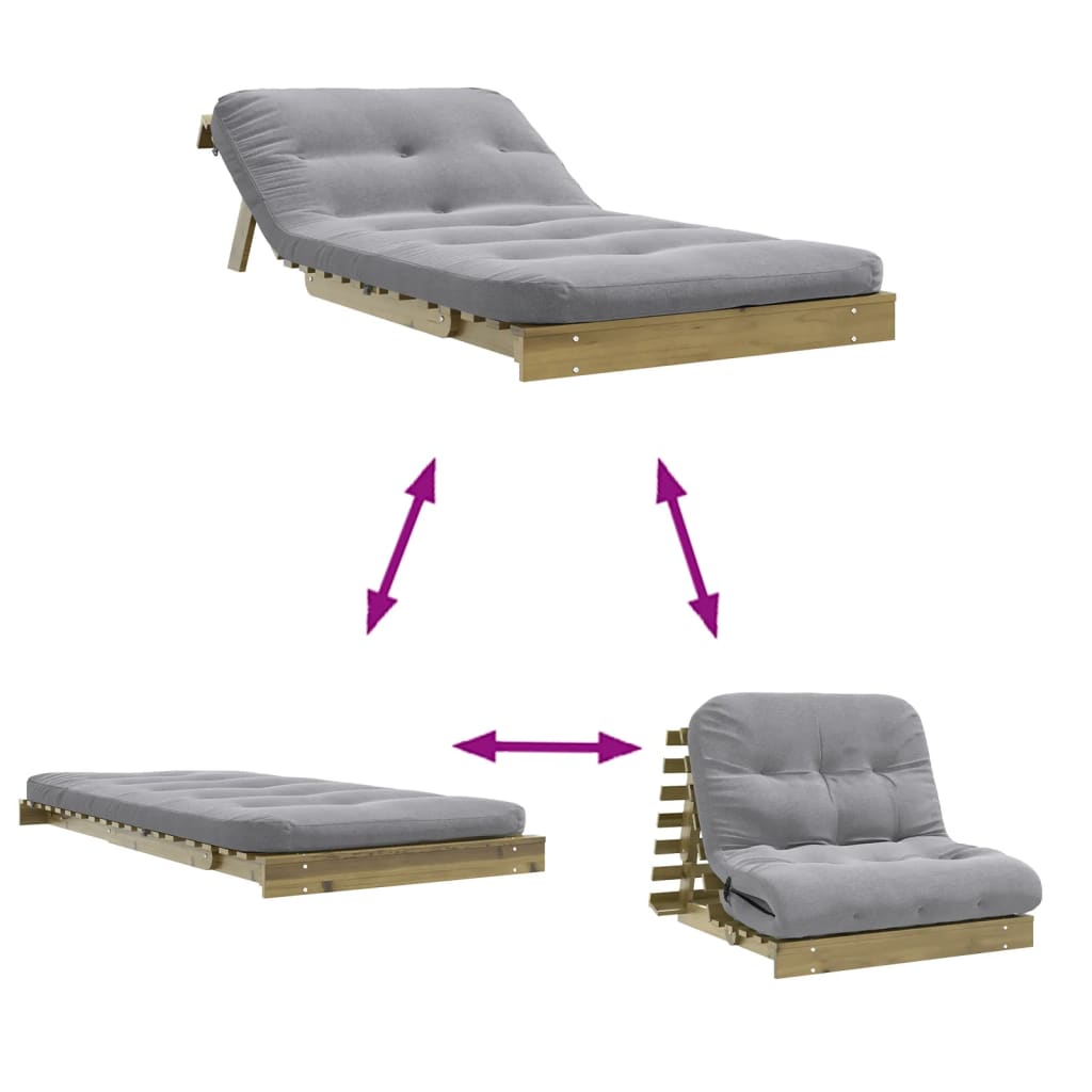 Canapé-lit futon avec matelas 100x206x11cm bois de pin imprégné - XIOS
