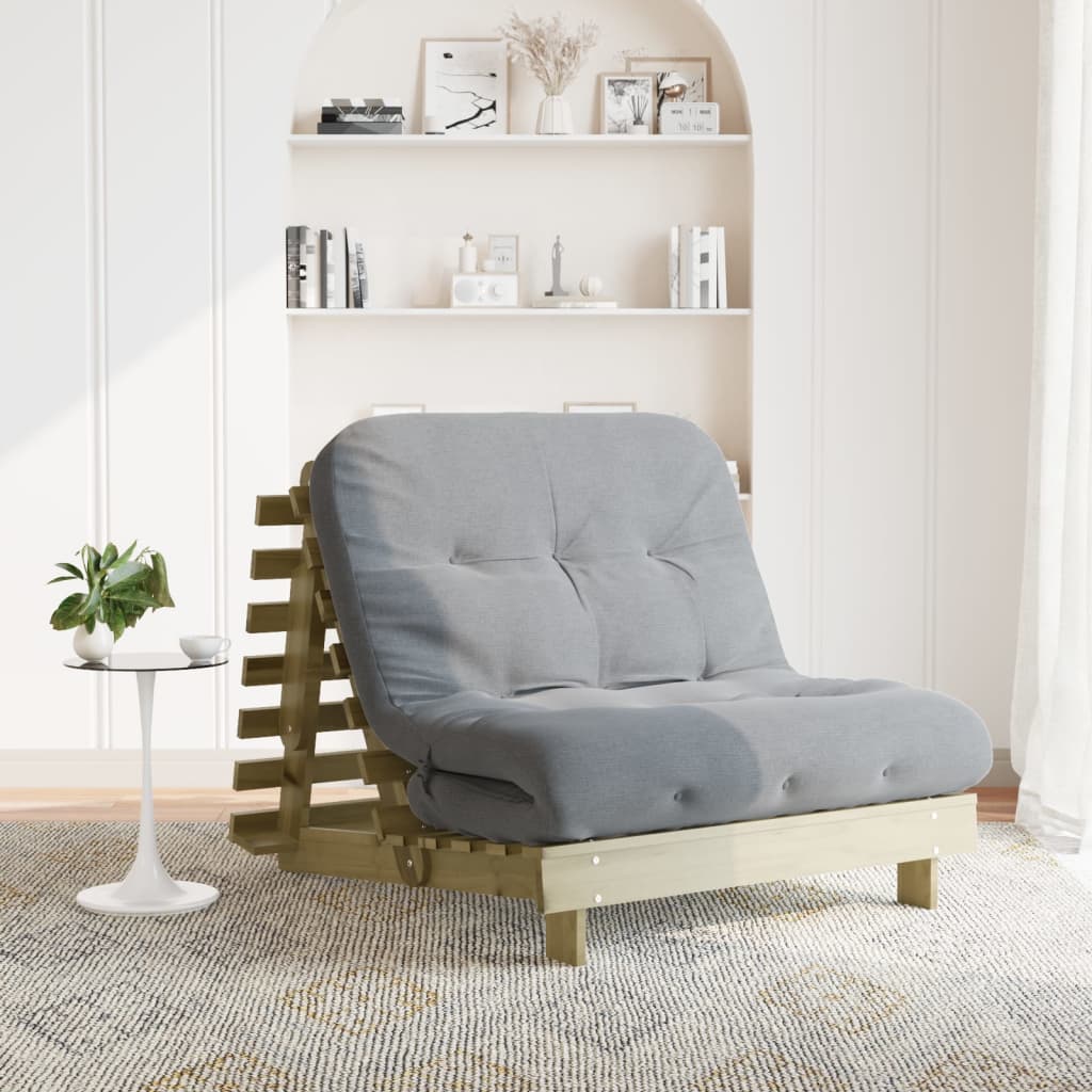 Canapé-lit futon avec matelas 100x206x11cm bois de pin imprégné - XIOS