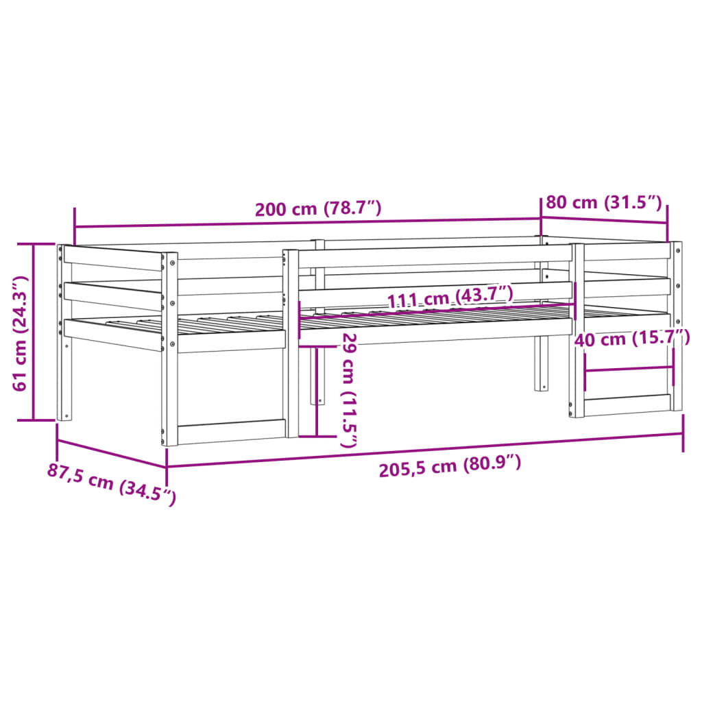 Cadre de lit pour enfants sans matelas cire marron 80x200 cm - XIOS