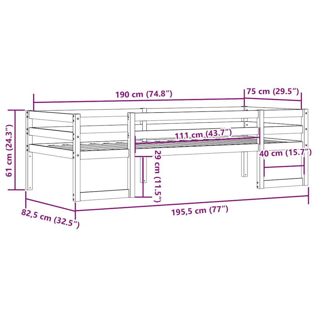 Cadre de lit pour enfants sans matelas cire marron 75x190 cm - XIOS