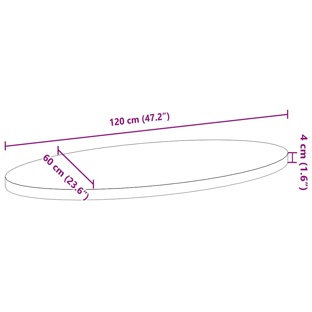 Dessus de table 120x60x4 cm bois de chêne massif ovale - XIOS