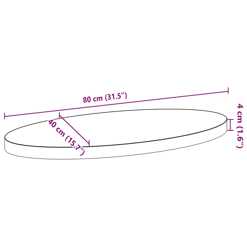 Dessus de table 80x40x4 cm bois de chêne massif ovale - XIOS