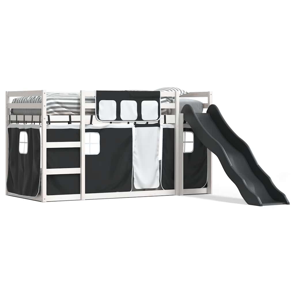 Lit superposé sans matelas avec toboggan blanc noir 90x200 cm - XIOS