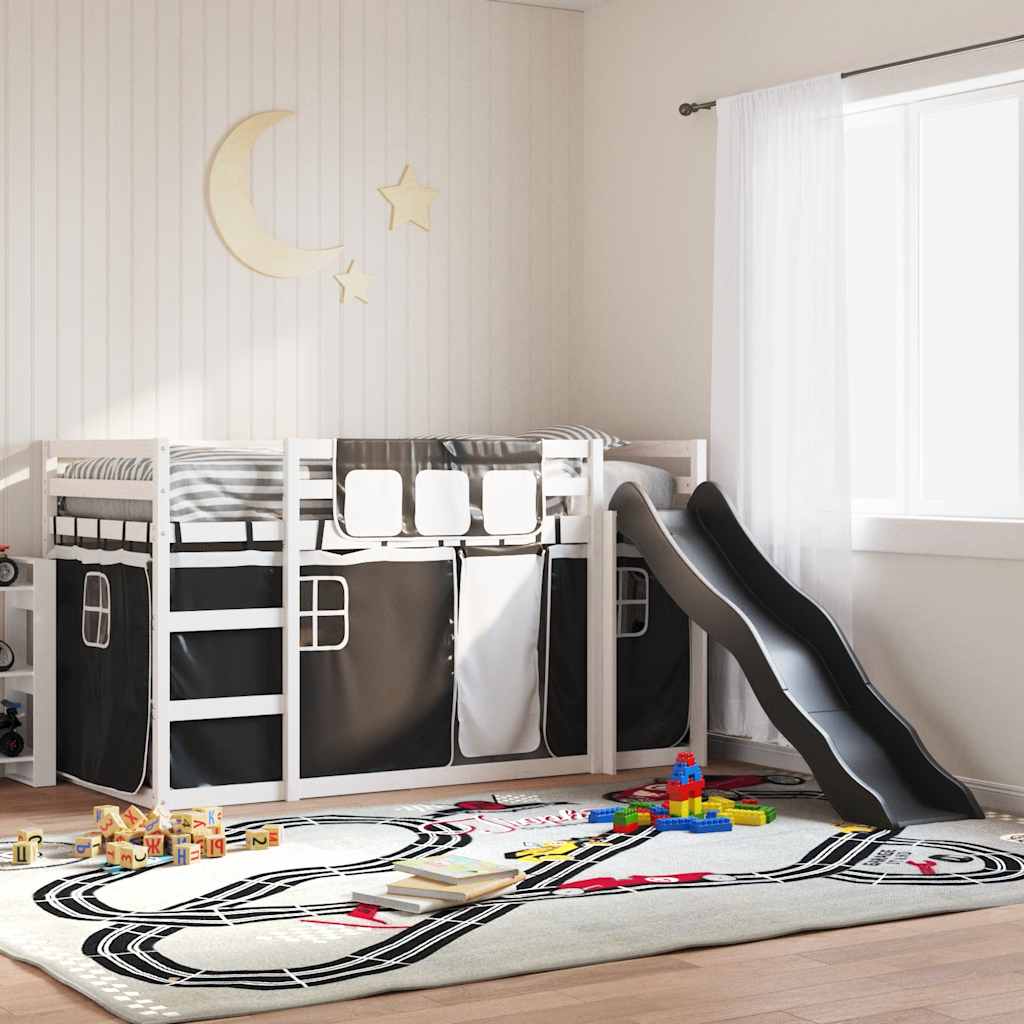Lit superposé sans matelas avec toboggan blanc noir 90x200 cm - XIOS