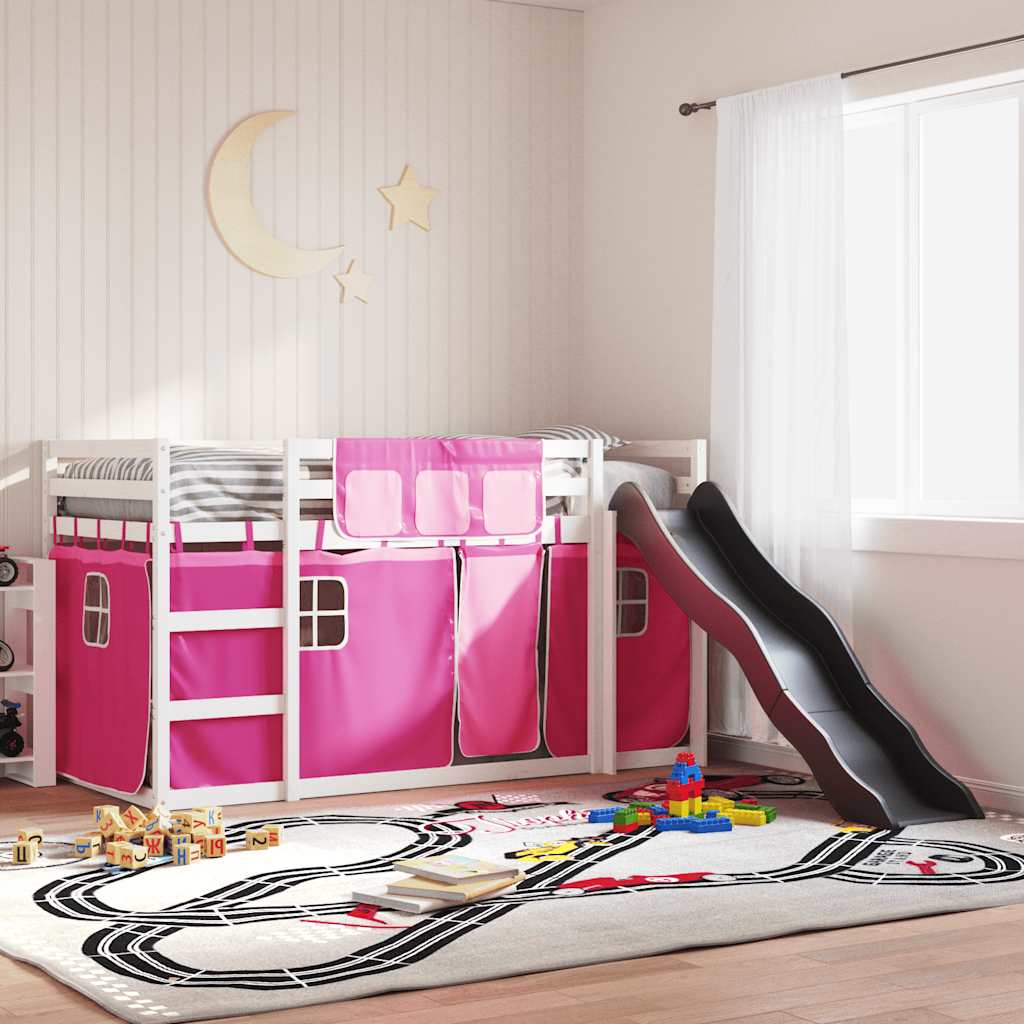 Lit superposé sans matelas avec toboggan et rideaux 90x200 cm - XIOS