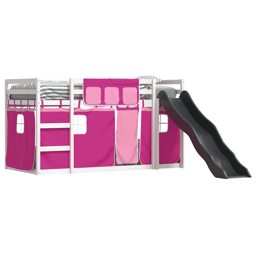 Lit superposé sans matelas avec toboggan et rideaux 90x200 cm - XIOS