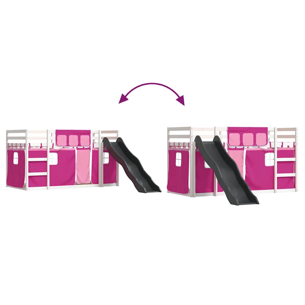 Lit superposé sans matelas avec toboggan et rideaux 90x200 cm - XIOS