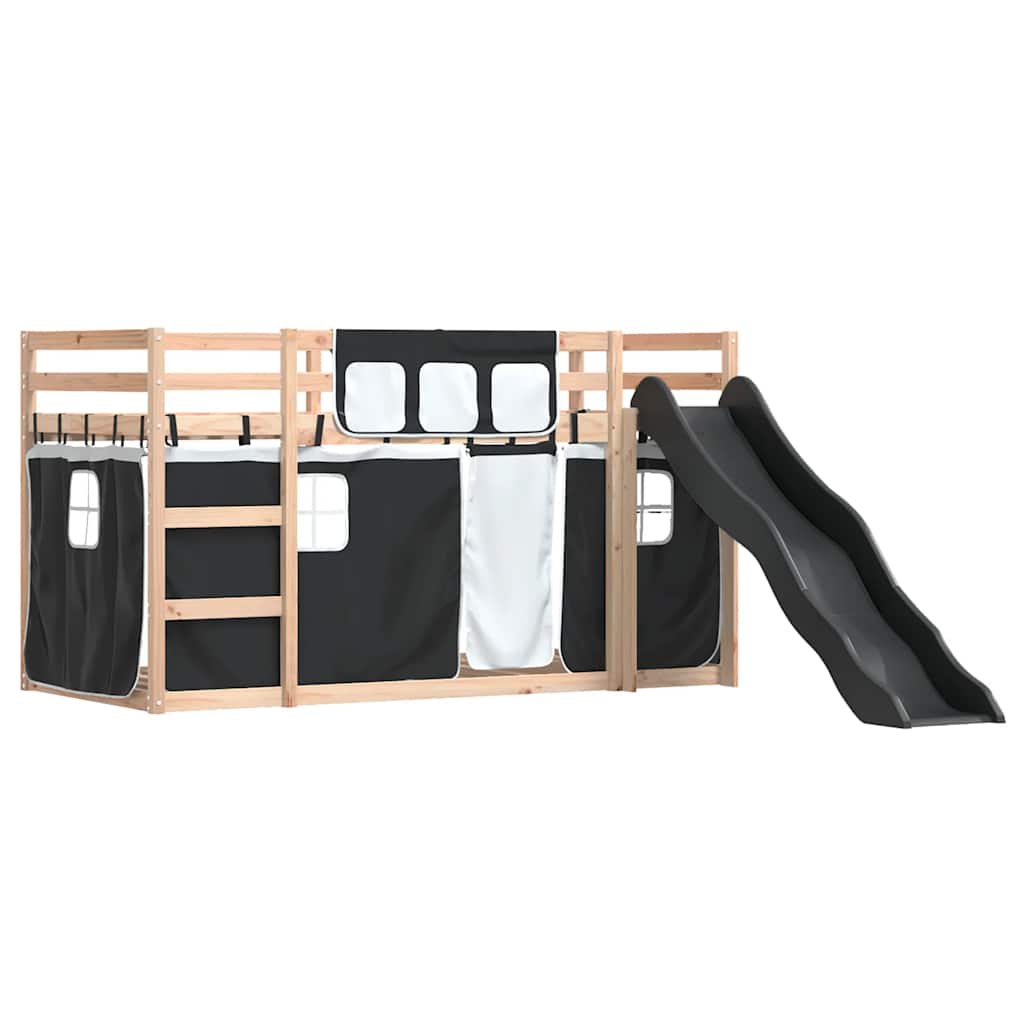 Lit superposé sans matelas avec toboggan blanc noir 80x200 cm - XIOS