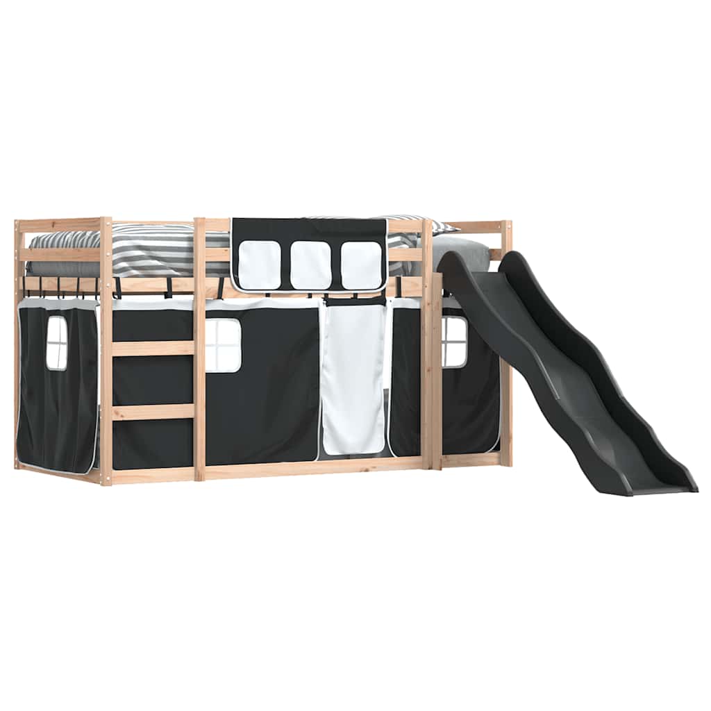 Lit superposé sans matelas avec toboggan blanc noir 80x200 cm - XIOS
