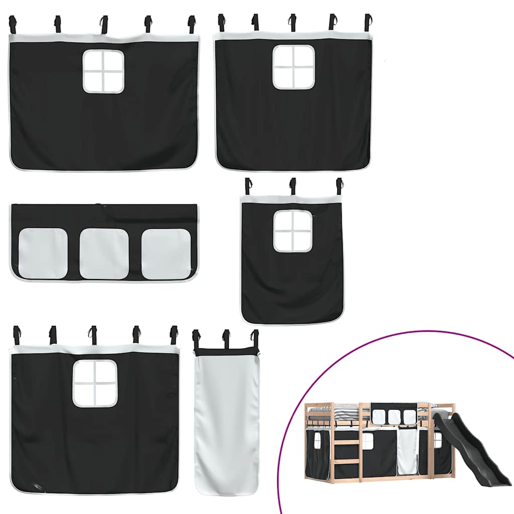 Lit superposé sans matelas avec toboggan blanc noir 80x200 cm - XIOS