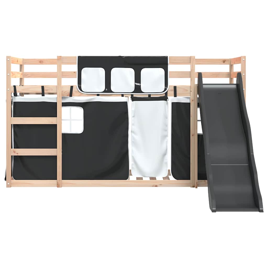 Lit superposé sans matelas avec toboggan blanc noir 80x200 cm - XIOS