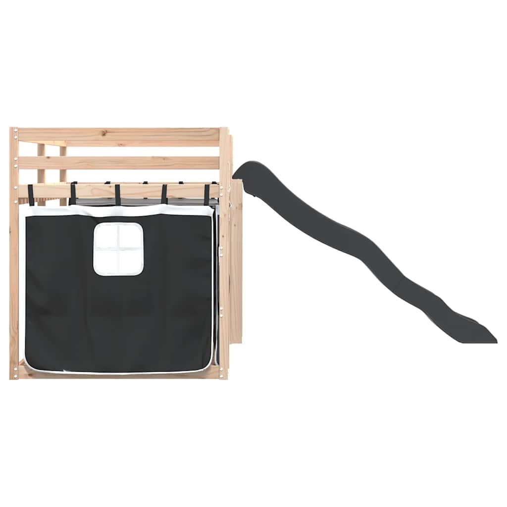 Lit superposé sans matelas avec toboggan blanc noir 80x200 cm - XIOS