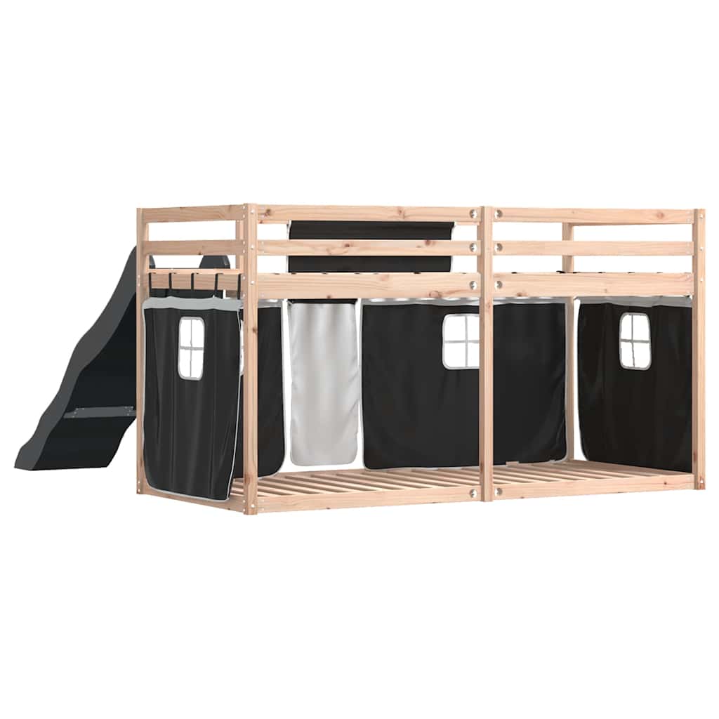 Lit superposé sans matelas avec toboggan blanc noir 80x200 cm - XIOS