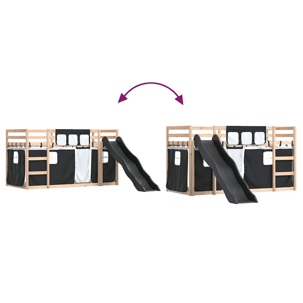 Lit superposé sans matelas avec toboggan blanc noir 80x200 cm - XIOS