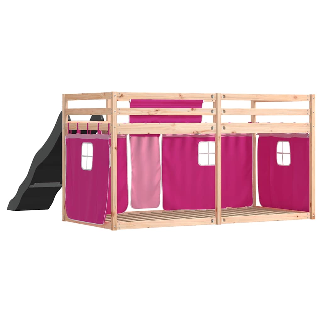 Lit superposé sans matelas avec toboggan et rideaux 80x200 cm - XIOS