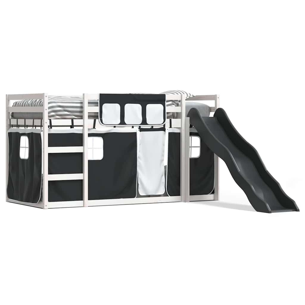 Lit superposé sans matelas avec toboggan blanc noir 90x190 cm - XIOS