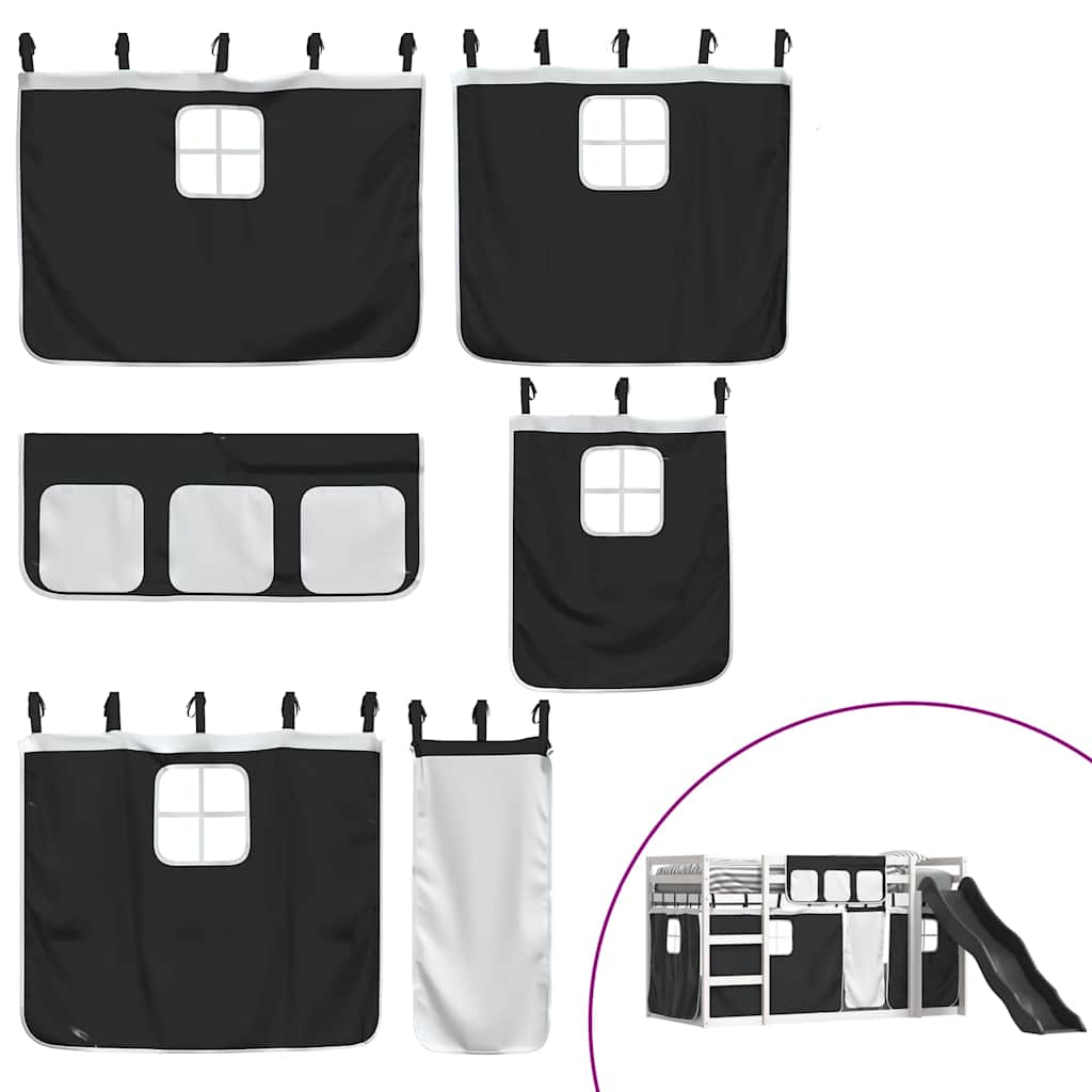Lit superposé sans matelas avec toboggan blanc noir 90x190 cm - XIOS