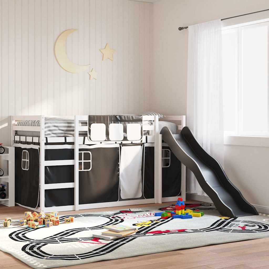 Lit superposé sans matelas avec toboggan blanc noir 90x190 cm - XIOS