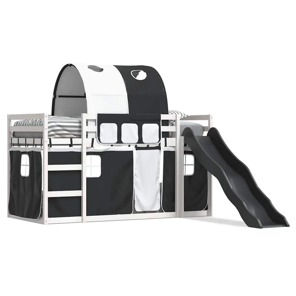 Lit superposé sans matelas avec toboggan blanc noir 90x200 cm