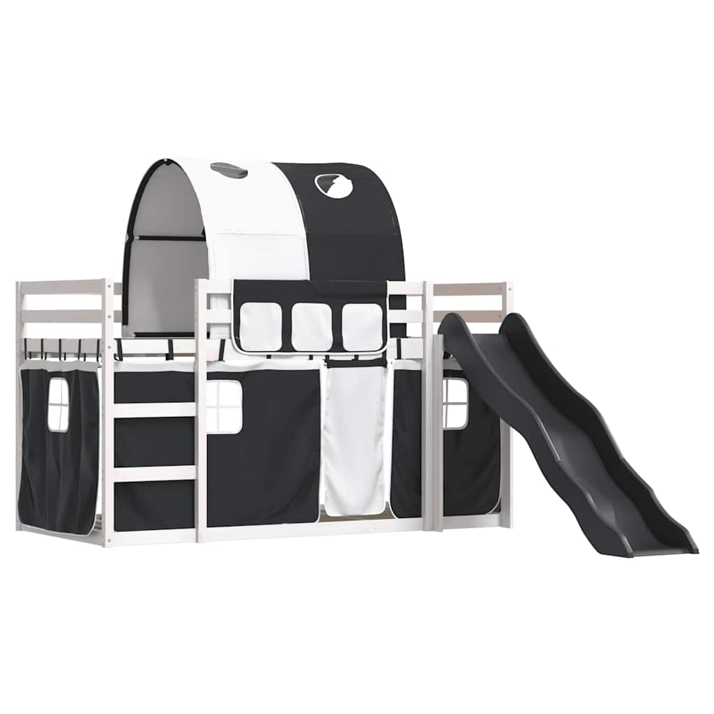 Lit superposé sans matelas avec toboggan blanc noir 90x200 cm - XIOS