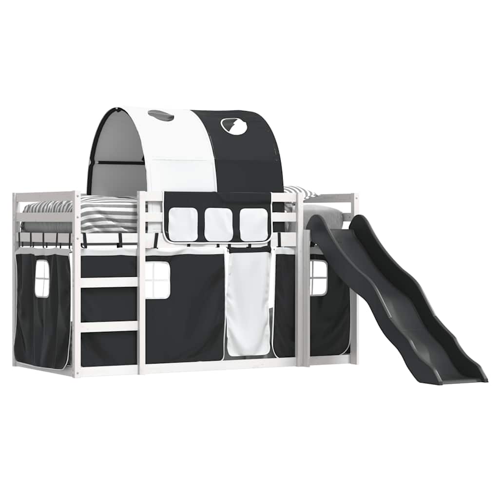 Lit superposé sans matelas avec toboggan blanc noir 90x200 cm - XIOS