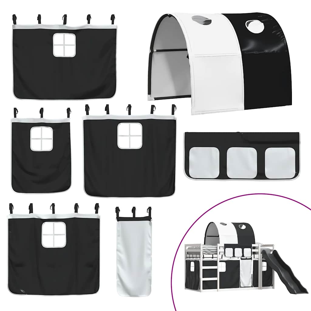 Lit superposé sans matelas avec toboggan blanc noir 90x200 cm - XIOS