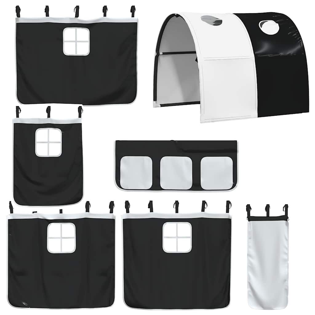 Lit superposé sans matelas avec toboggan blanc noir 90x200 cm - XIOS