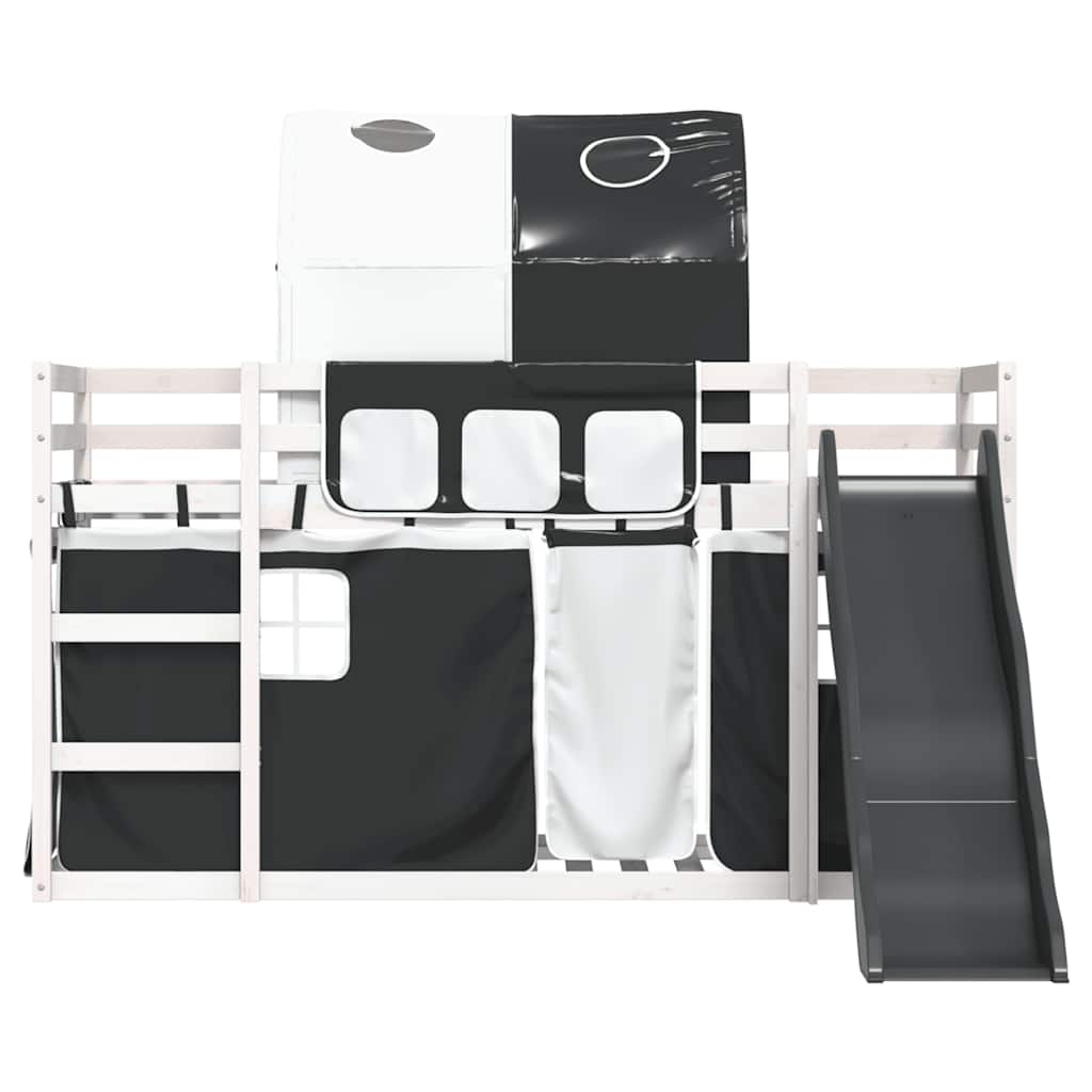 Lit superposé sans matelas avec toboggan blanc noir 90x200 cm - XIOS