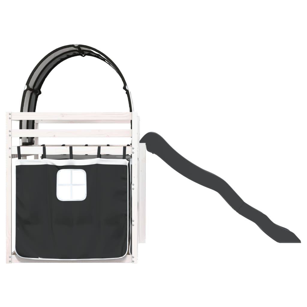 Lit superposé sans matelas avec toboggan blanc noir 90x200 cm - XIOS