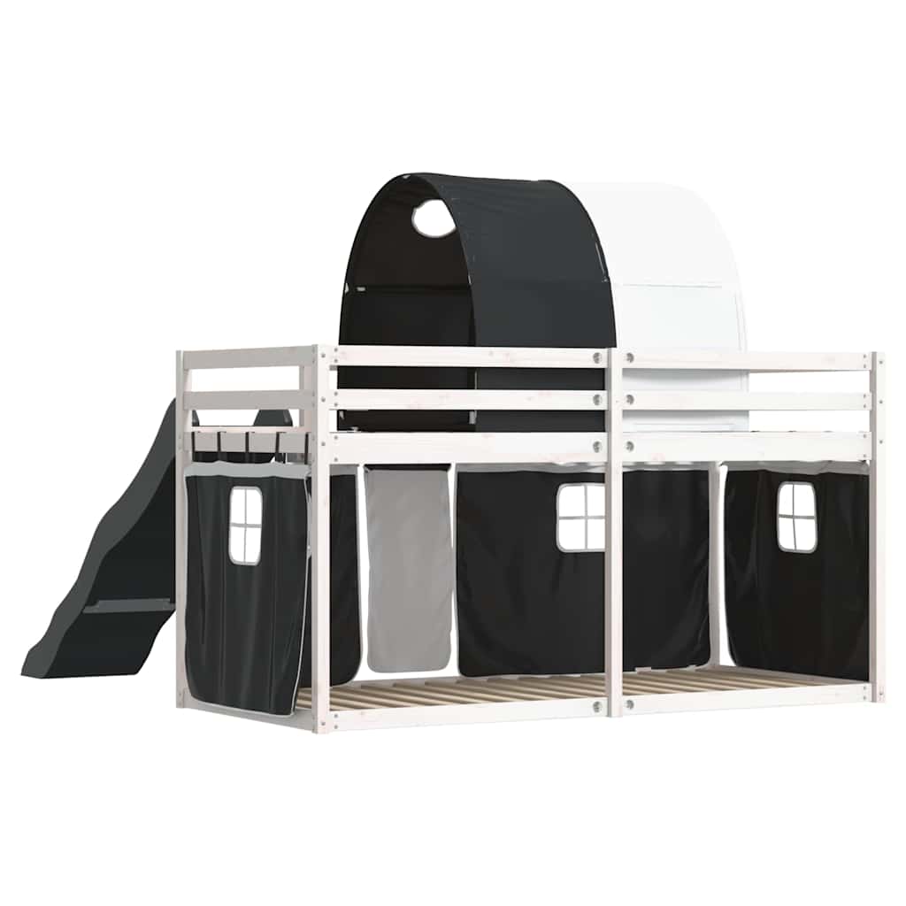Lit superposé sans matelas avec toboggan blanc noir 90x200 cm - XIOS