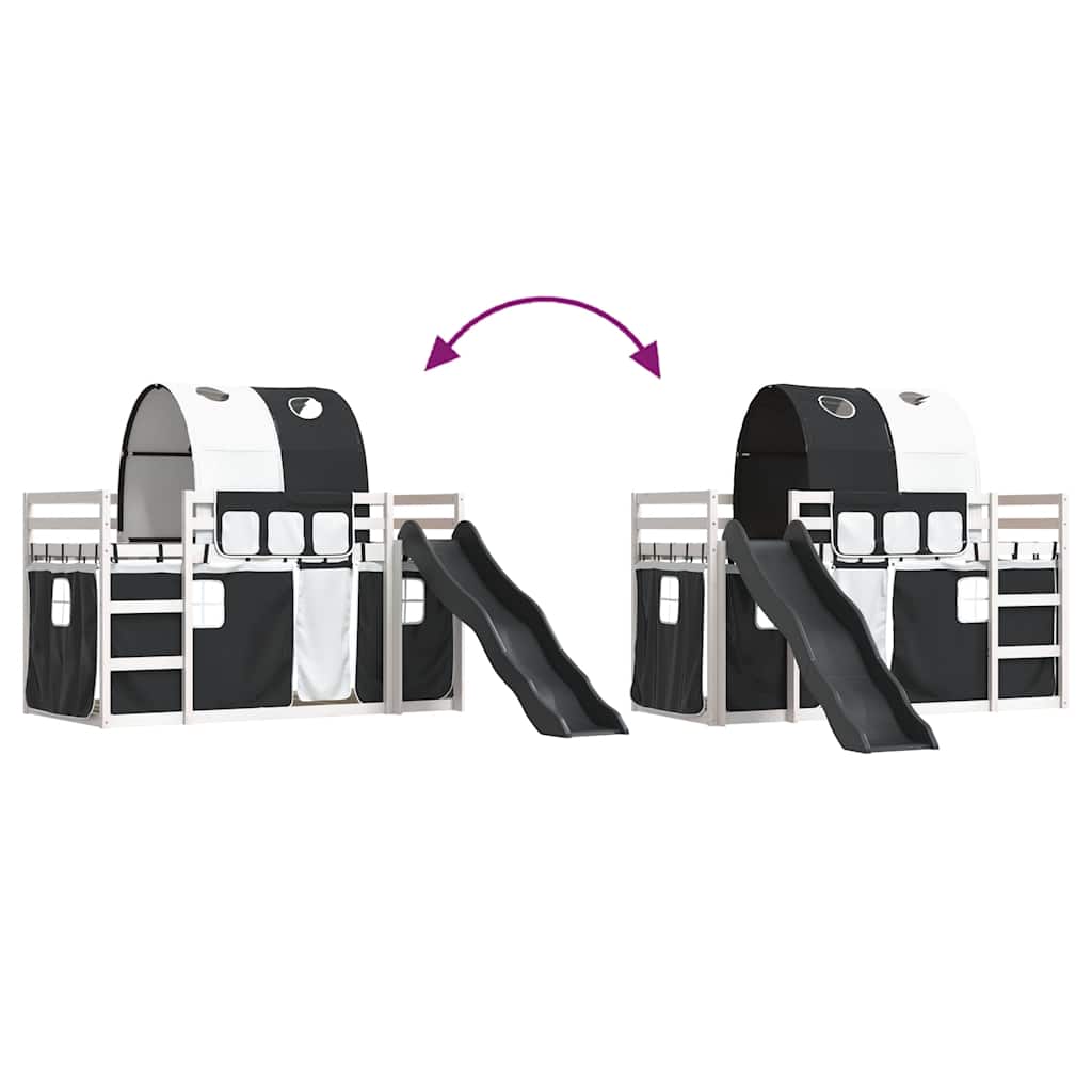 Lit superposé sans matelas avec toboggan blanc noir 90x200 cm - XIOS