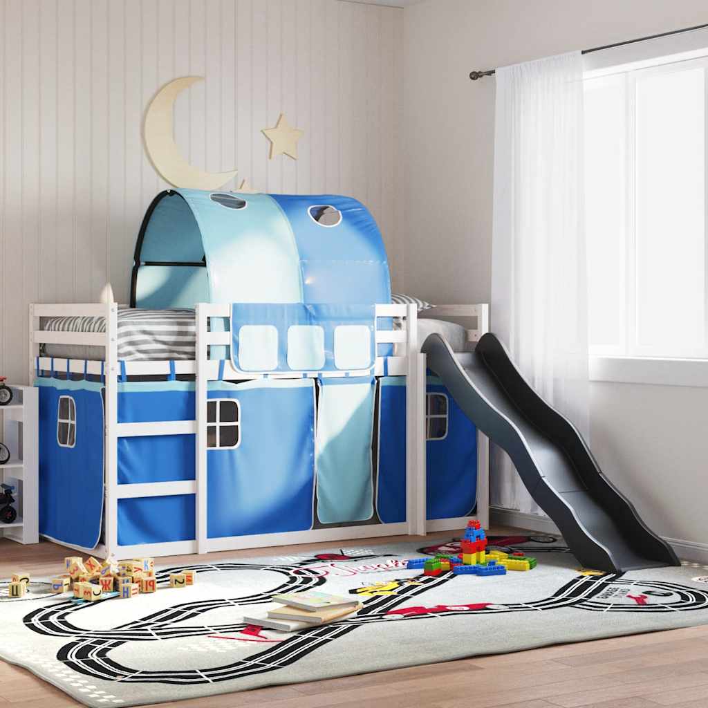 Lit superposé sans matelas avec toboggan et rideaux 90x200 cm - XIOS