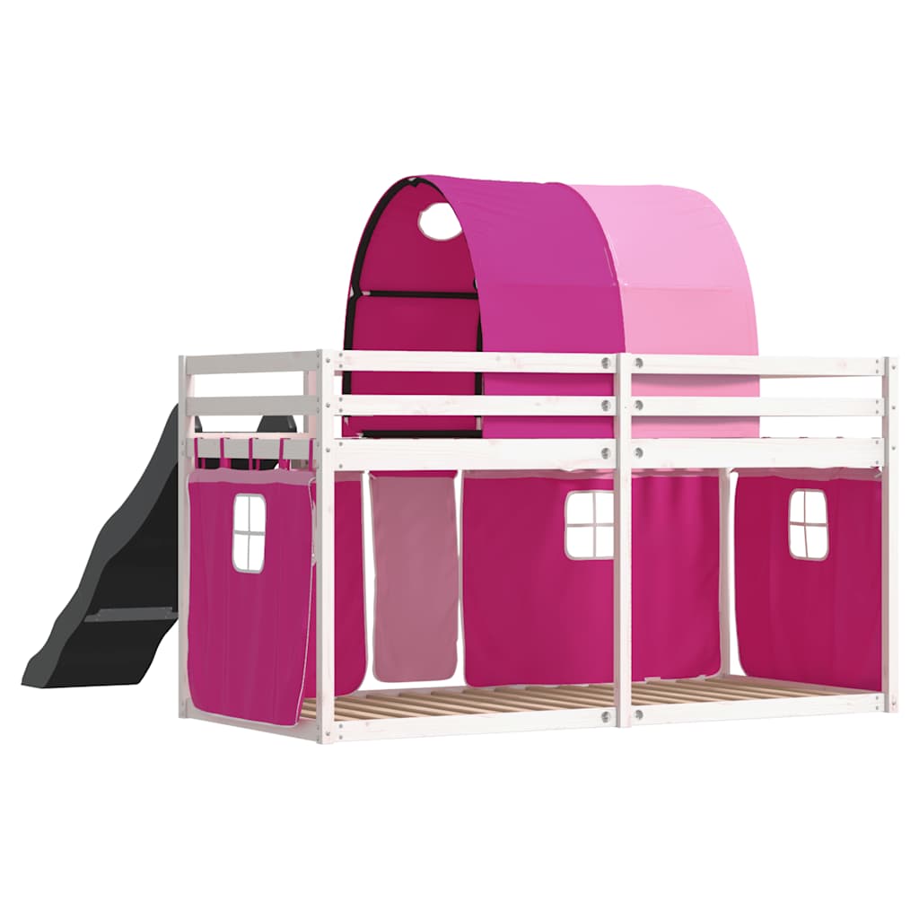 Lit superposé sans matelas avec toboggan et rideaux 90x200 cm - XIOS