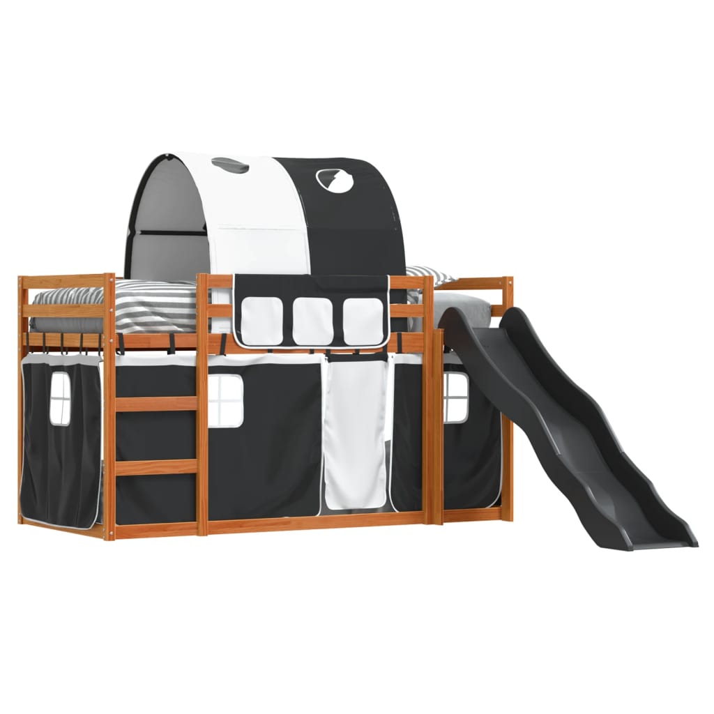 Lit superposé sans matelas avec toboggan blanc noir 90x200 cm - XIOS