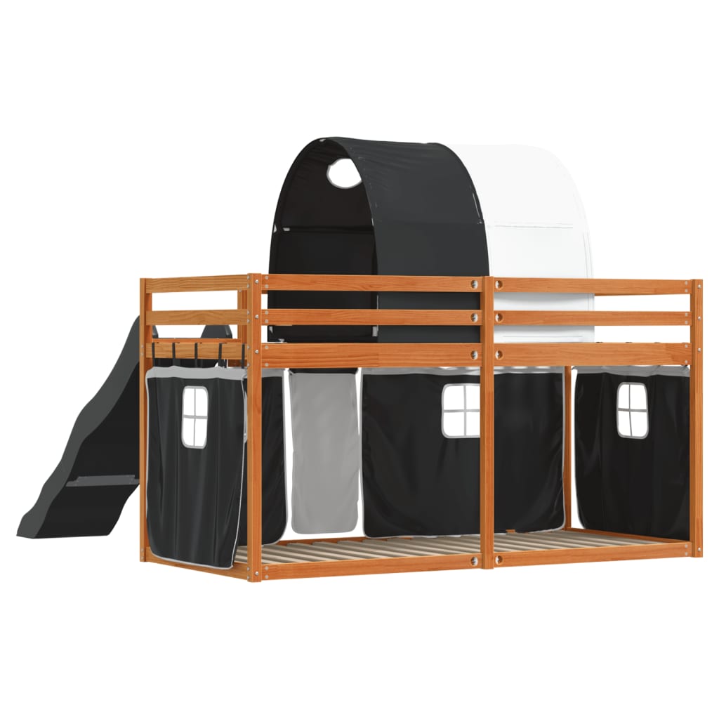 Lit superposé sans matelas avec toboggan blanc noir 90x200 cm - XIOS