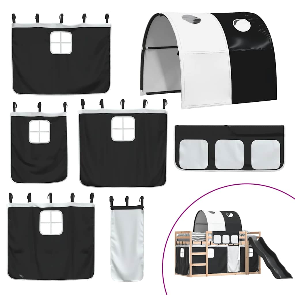 Lit superposé sans matelas avec toboggan blanc noir 80x200 cm - XIOS