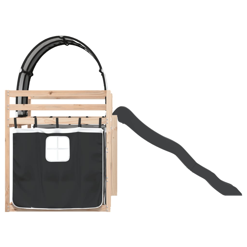 Lit superposé sans matelas avec toboggan blanc noir 80x200 cm - XIOS