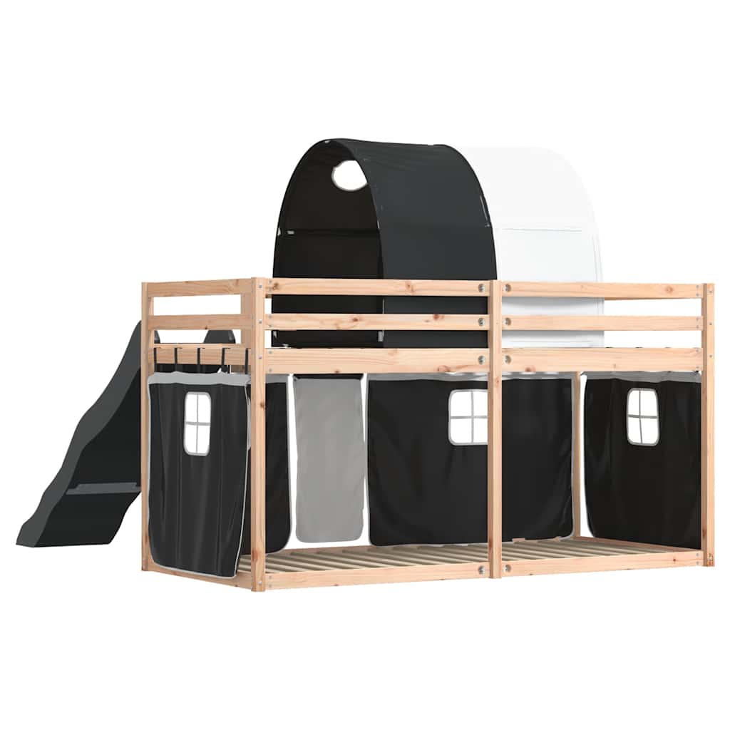Lit superposé sans matelas avec toboggan blanc noir 80x200 cm - XIOS
