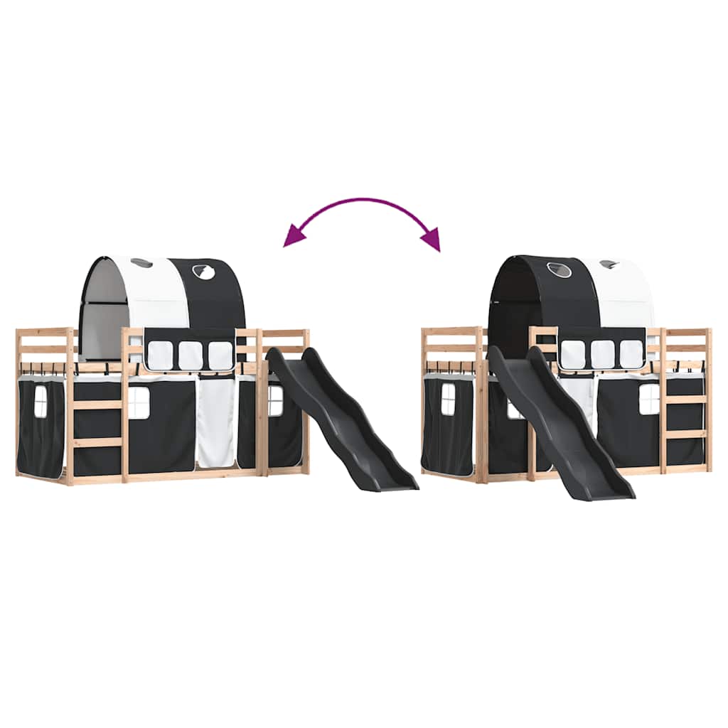 Lit superposé sans matelas avec toboggan blanc noir 80x200 cm - XIOS
