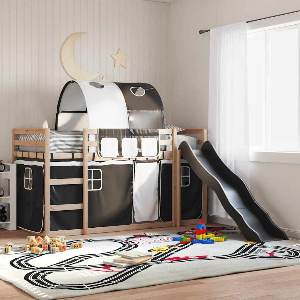 Lit superposé sans matelas avec toboggan blanc noir 80x200 cm - XIOS