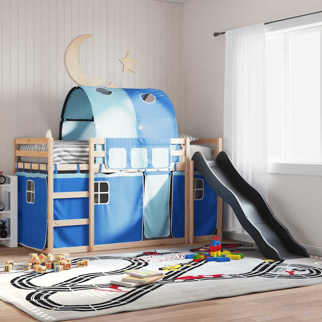 Lit superposé sans matelas avec toboggan et rideaux 80x200 cm - XIOS
