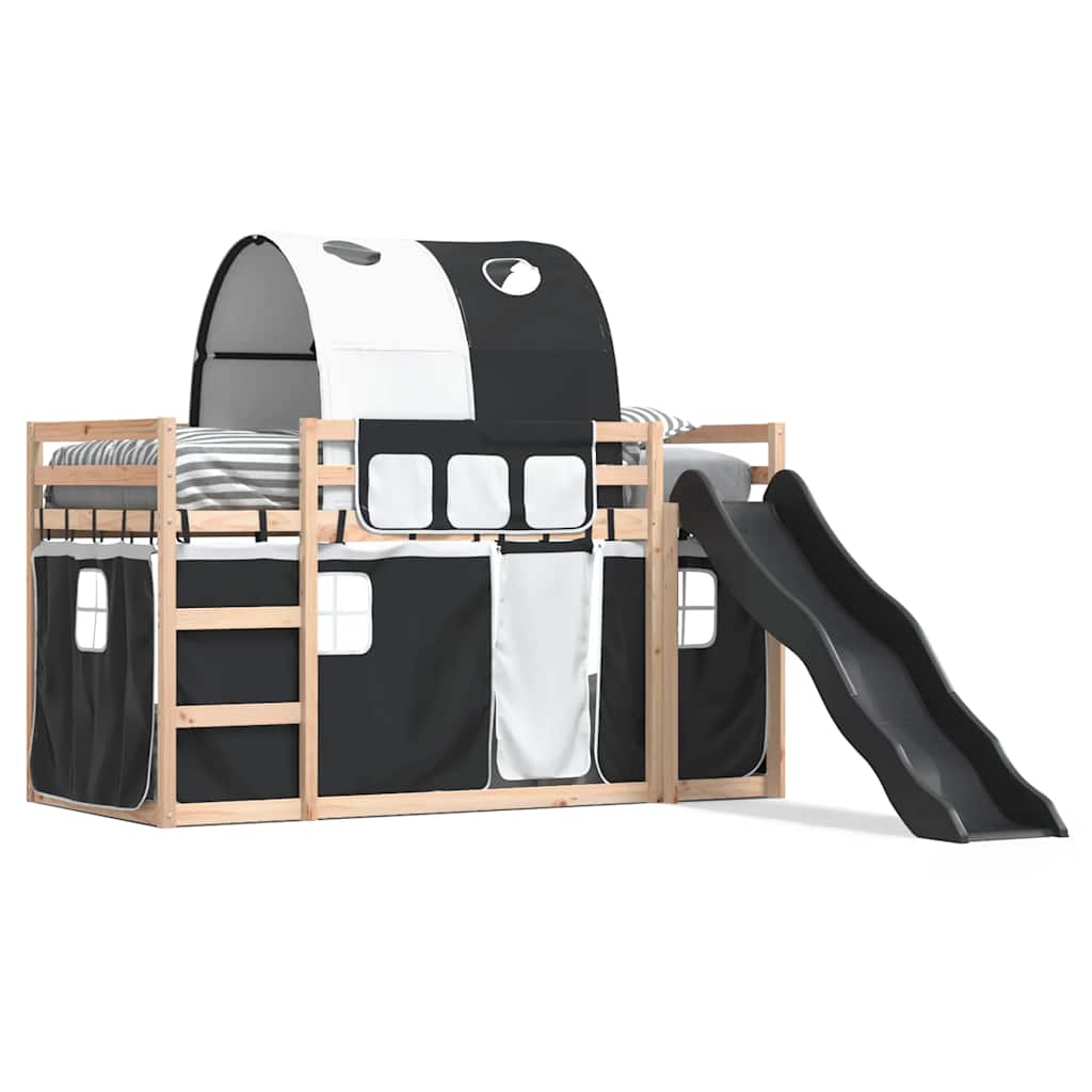 Lit superposé sans matelas avec toboggan blanc noir 90x190 cm - XIOS